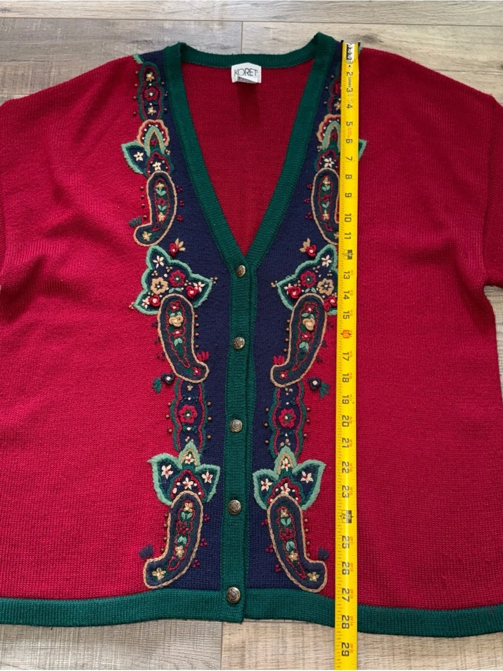 Koret 1X Red Embroidered V-Neck Cardigan Sweater